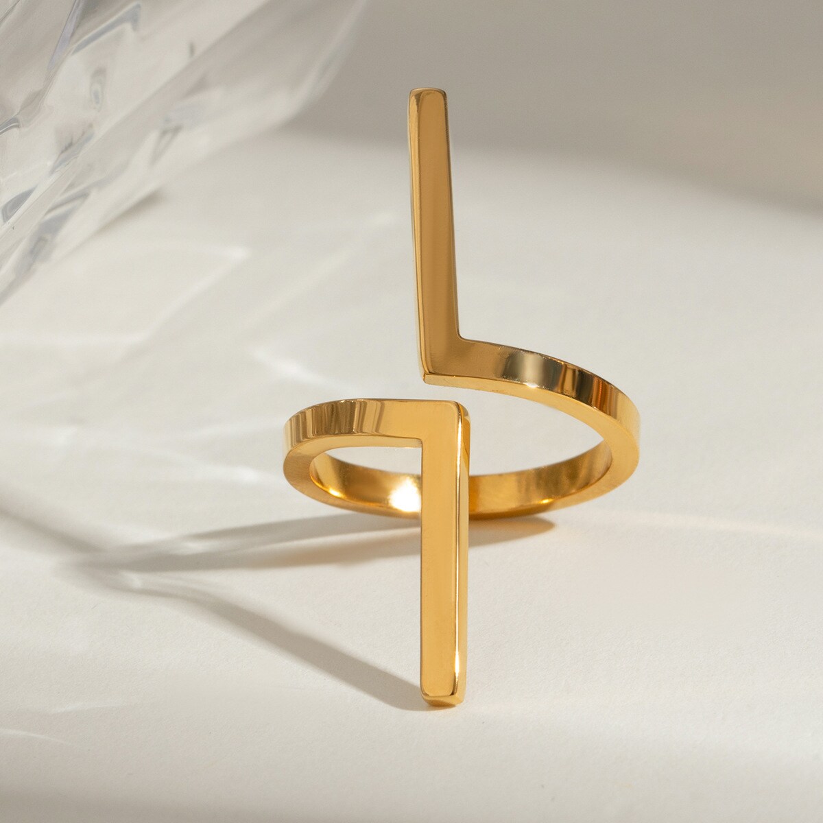 1 Piece Simple Series ins style Geometric Stainless Steel 18K Gold Plated Women's Adjustable Rings h5 